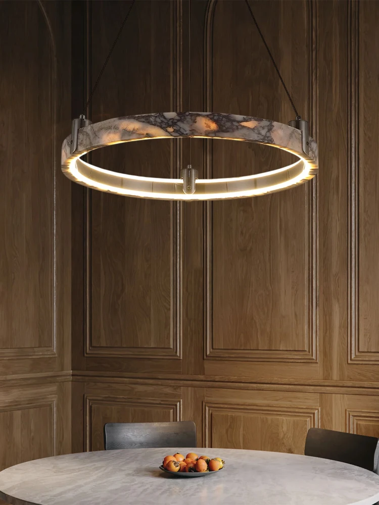 

Новая тенденция 2025, мраморное кольцо, светодиодная люстра с регулируемой яркостью, блеск Para Sala Estar, алебастровый подвесной светильник для столовой