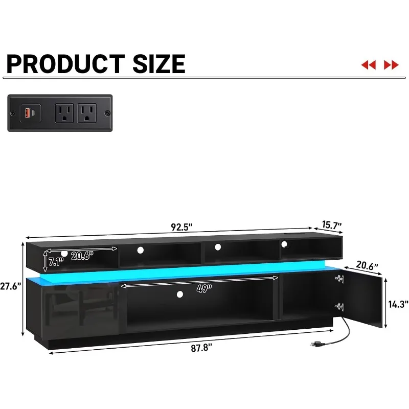 ^LED TV Stand for 100 Inch TV, Modern Tall Entertainment Center with Power Outlets, High Gloss TV Stand, Gaming TV Media