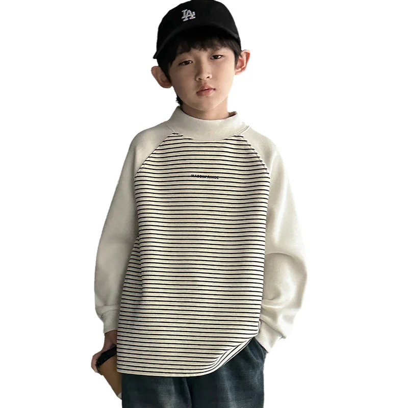 

Korean Style Children Stripe Sweatshirt Tops Clothing Autumn Spring Kids Boys Pure Cotton Pullover Outfits For Teenager 5-14Year