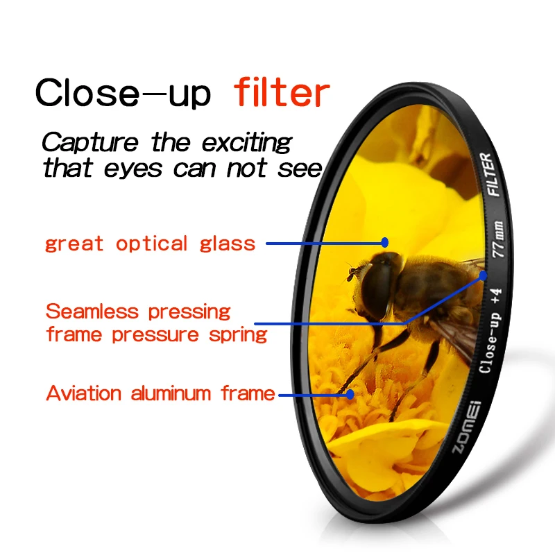 DSLR SLR Zomei 매크로 클로즈업 렌즈 필터 + 1 + 2 + 3 + 4 + 8 +, 40.5/49/52/55/58/62/67/72/77/82mm 10 광학 유리 카메라 필터