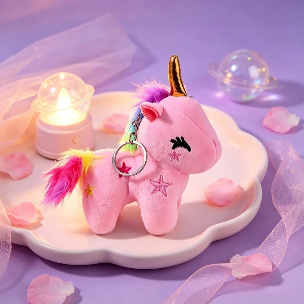 Plush Rainbow Unicorn Keychain Soft Cartoon Keyring Bag Charm Car Key Holder Daily Use Birthday Present for Girls