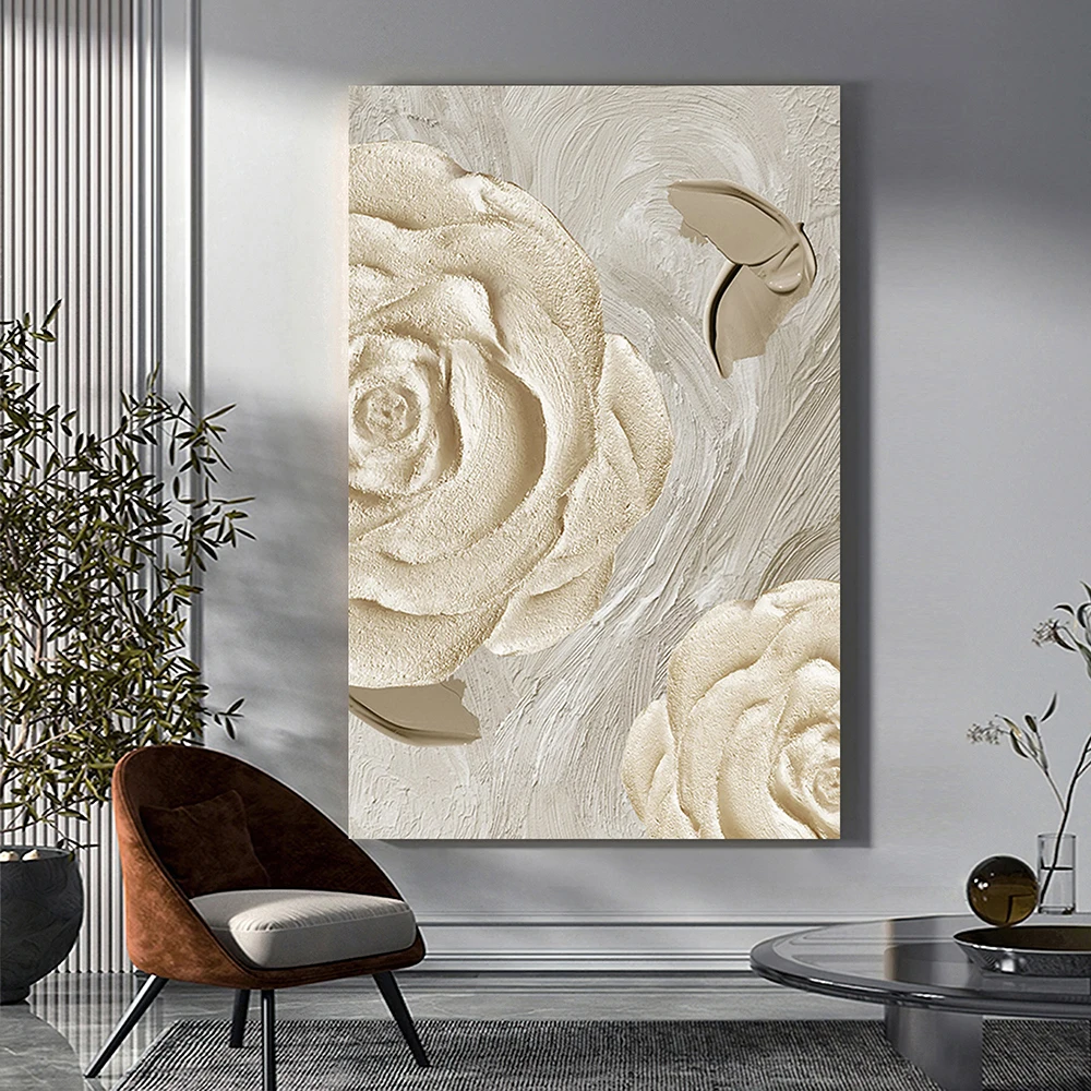 

Handmade Oil Painting Embrace Serenity with Milky White Textured Flowers on Background Scale Artwork to Grace Your Home Decor