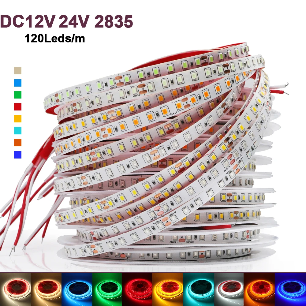 

5 м 10 м 2835 Светодиодный полоса 12 в 24 в 120 светодиодов гибкий светодиодный освещение для помещений не водонепроницаемый для спальни кухни подсветка Декор