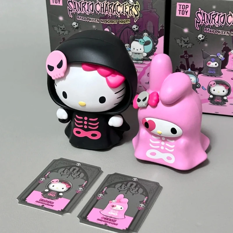 Kitty Kuromi Pochacco Halloween Mischief Night Series Blind Box Cute Resin Figure Model Fun Ornament Cartoon Toy Surprise Gift