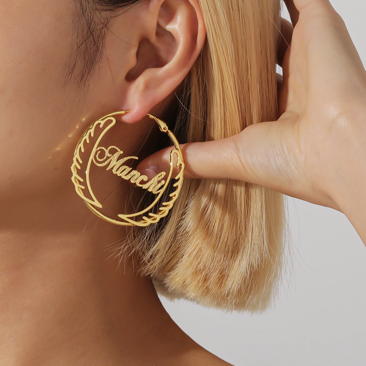 

Personalised Angel Wings Hoop Earrings Custom 18k Gold Plated Name Earrings Women Earrings Valentine’s Stainless steel Jewelry