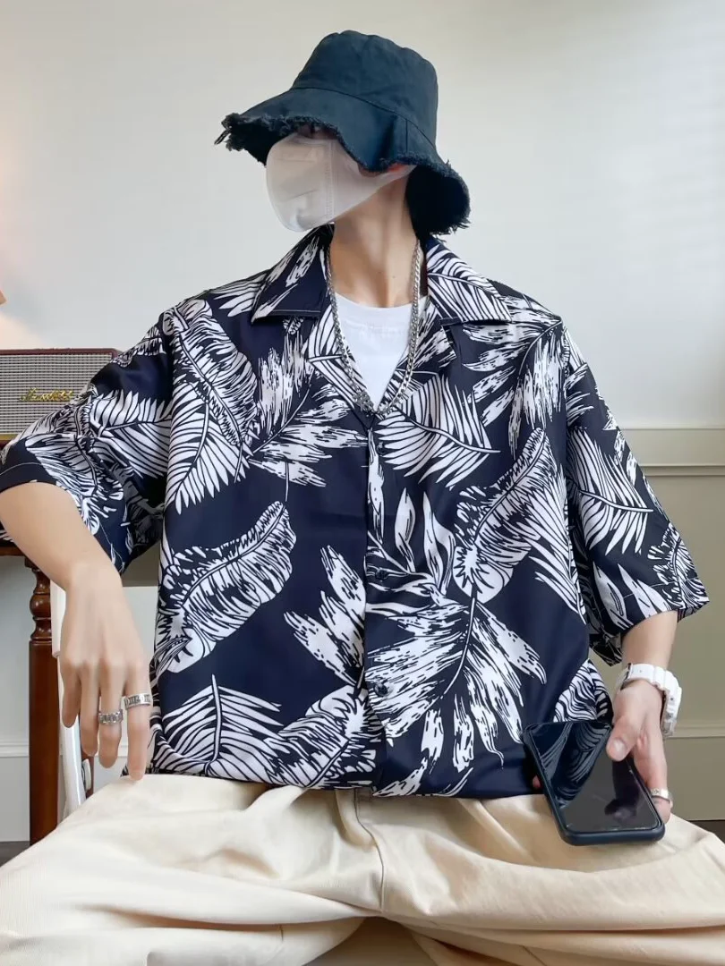 

Мужская рубашка из лёгкого шёлка с цветочным принтом, с коротким рукавом, летняя, в гавайском стиле, молодёжная, повседневная, удобная, дышащая