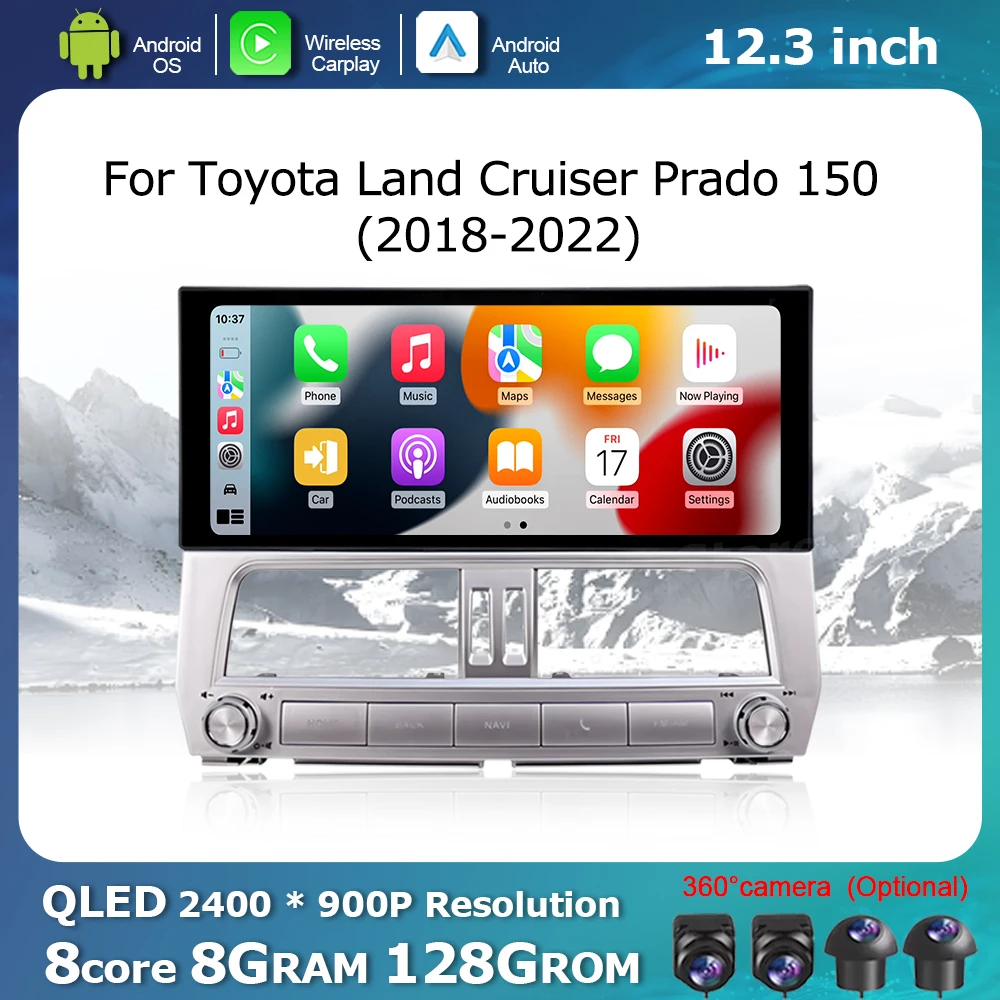 

Wireless Carplay Android OS Car Display for Toyota Land Cruiser Prado 150 2018-2022 Multimedia Radio Player GPS Navi DSP Stereo