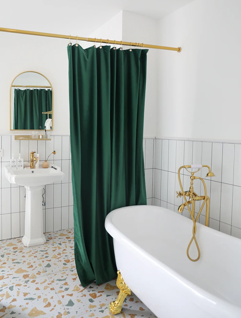 

Luxury Gold Adjustable Curtain Rod Set High-End Double Layer Velvet Partition Curtain for Bathroom Shower Room