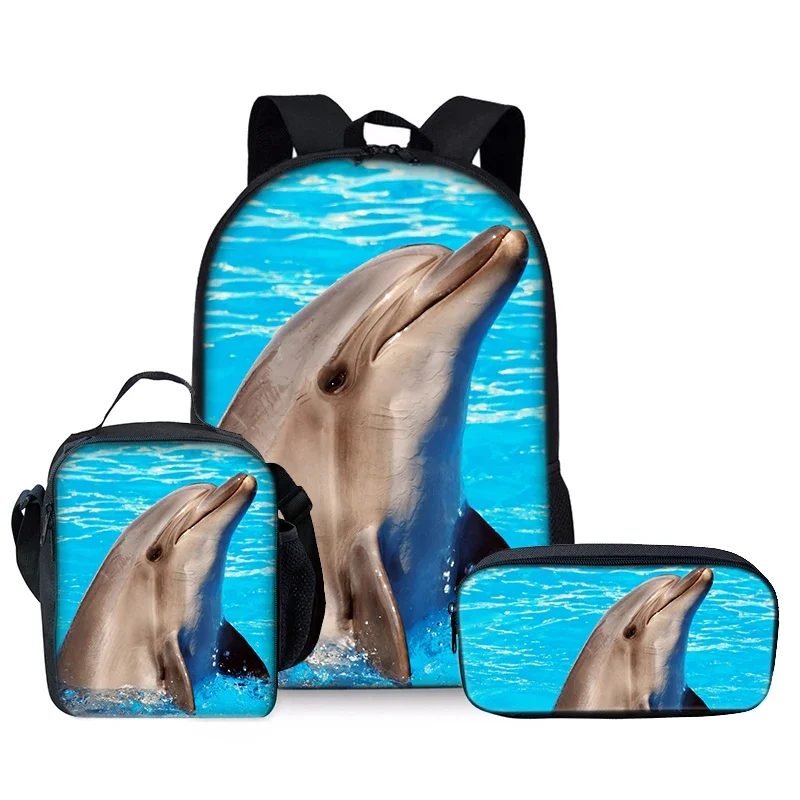 Marine Animal Shark Three Piece Set Backpacks for Boy and Girls Best Gifts 3D Cartoon School Backpack for Children