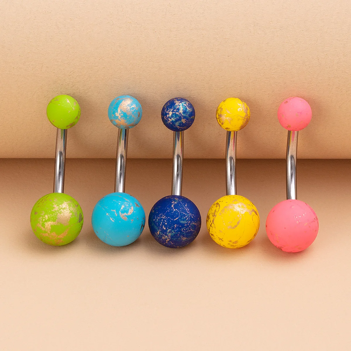 5PCS Frosted Acrylic Belly Button Ring for Women Men Stainless Steel Bar Sexy Navel Piercing Jewelry 14G Random Color Texture
