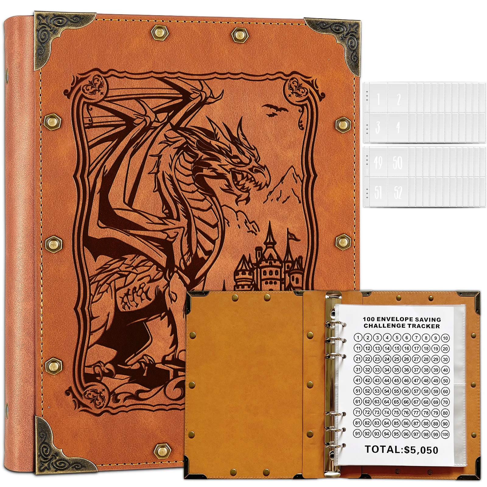 100 Envelopes Challenge Binder with Laminated $5050 Tracker Sheet & Pre-numbered Pockets