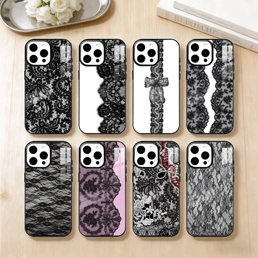 

Black Lace Print New Hot Phone Case For iPhone 14,16,15,13,17,12,Plus,Pro,Max Magnetic For Magsafe Frosted Cover