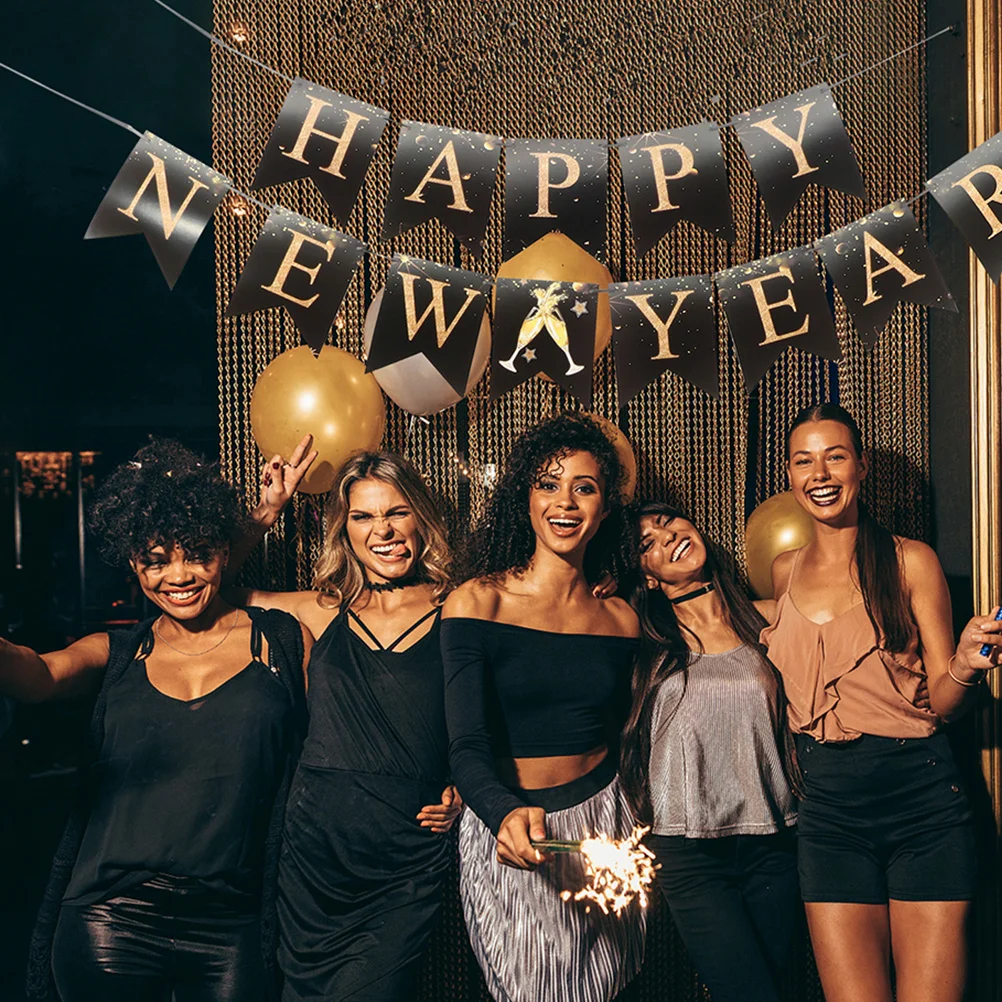 

1 set 1 Set Happy New Year Banner 2024 New Year Bunting Flags Party Decoration Hanging Banner Festive Garland Photo Props Party