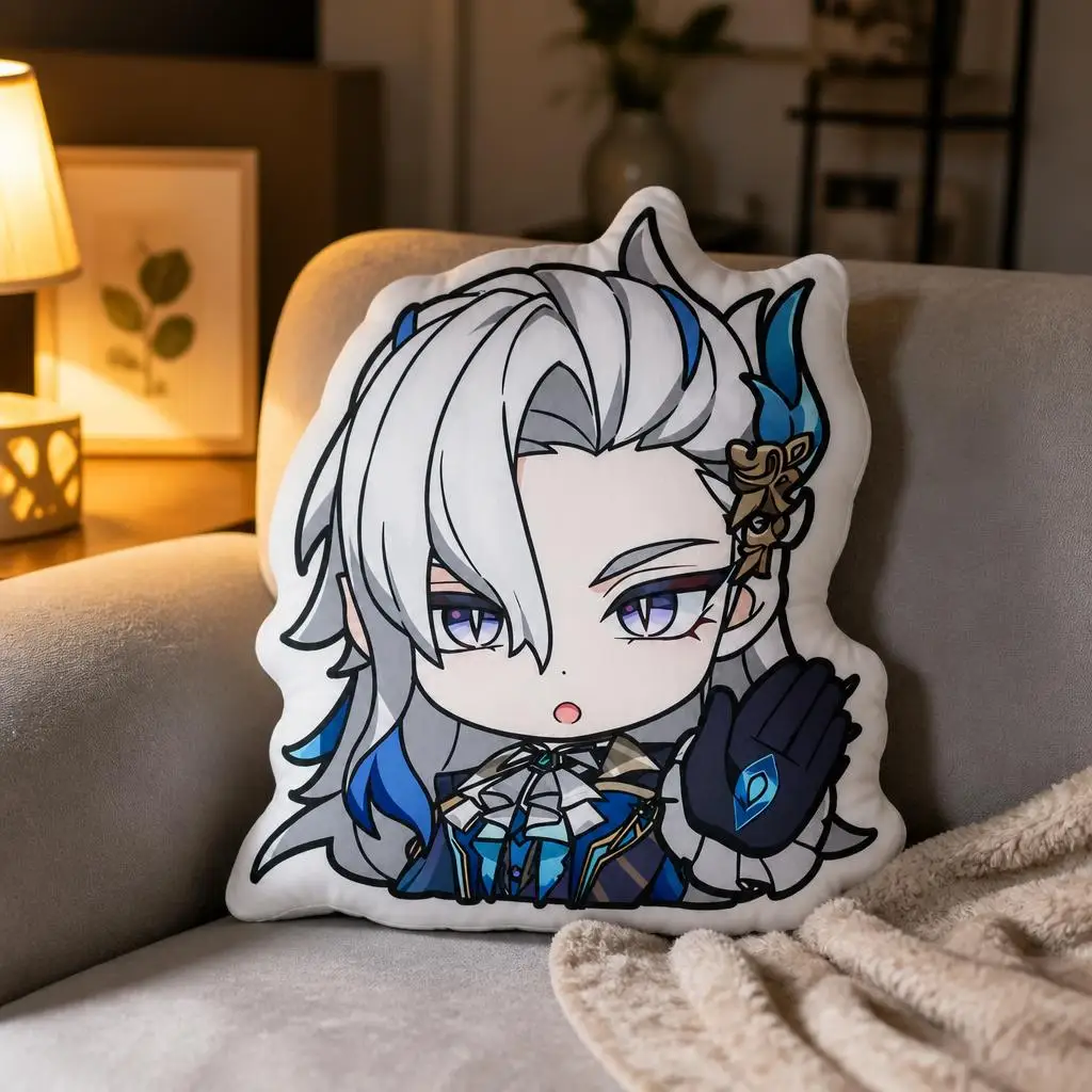Genshins Impacts Neuvillette Plush Pillow Cushion Irregular Stuffed Throw Pillow Home Decor Gift Sofa Bed Couch