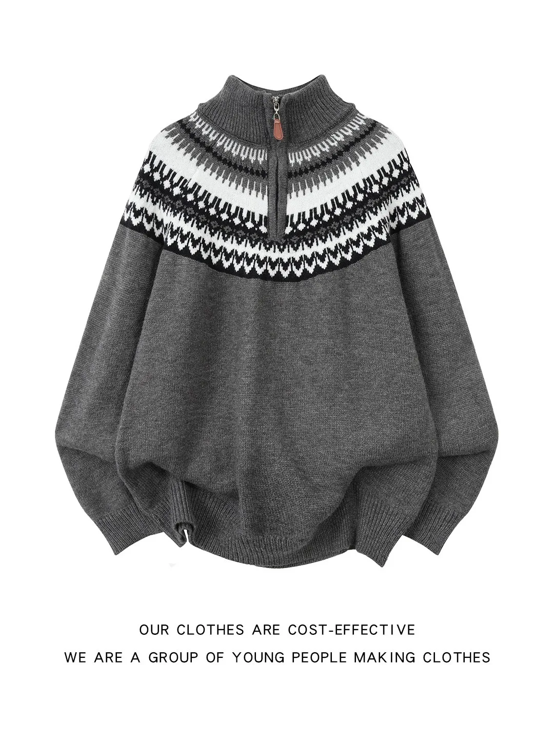 

Men's Knitted Long Sve Pullover Sweater Winter Warm f Zipper Knitwear Casual Sle Vintage Floral Embroidery Loose Fit