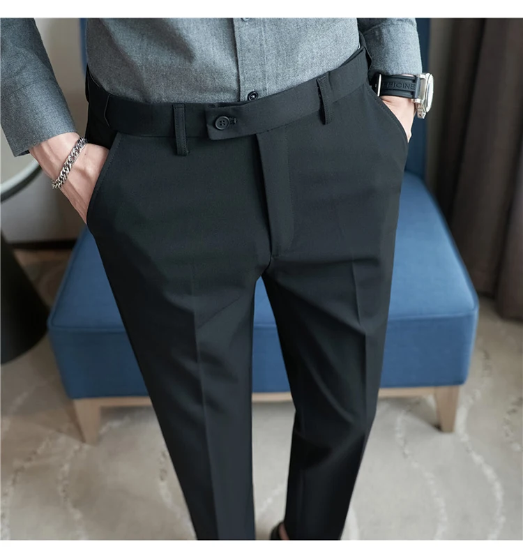 Männer Anzug Hose Herbst Elastische Taille Solide Slim Fit Kleid Hosen Business Casual Büro Sozialen Hosen Plus Größe 40 38 männer Kleidung – Detail 12