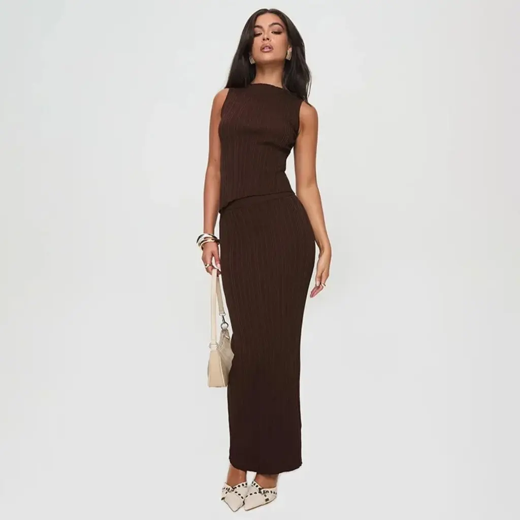 

W225ST однотонное длинное платье с круглым вырезом и высокой талией, облегающее летнее платье в европейском и американском стиле, новый неотремонтированный топ нерегулярной формы