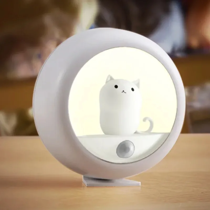 Children\'s Inductive Night Light Cute Cat Baby Nightlight Cute For Home Bedroom Kid USB Cartoon Cat Led Lamp Christmas Gift