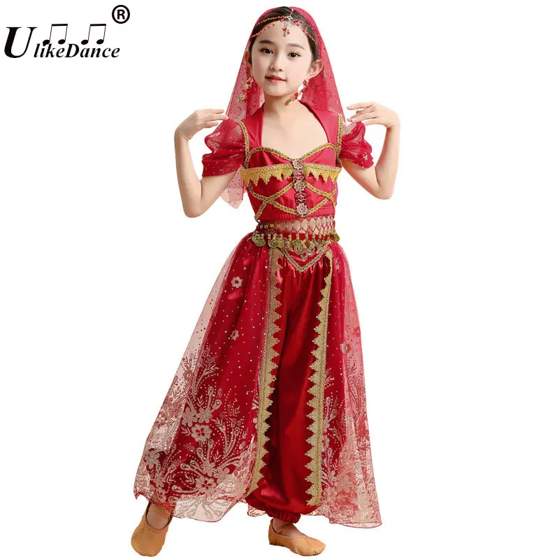 

Kids India Princess Belly Dance Set Oriental Indian Dance Sari Girl Performance Costume Bollywood Children Stage Outfit