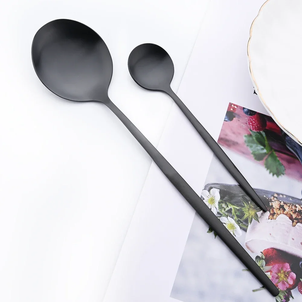 4Pcs Black Cutlery Set Matte Knife Fork Spoon Dinnerware Set Flatware Stainless Steel Silverware Party Kitchen Tableware Set