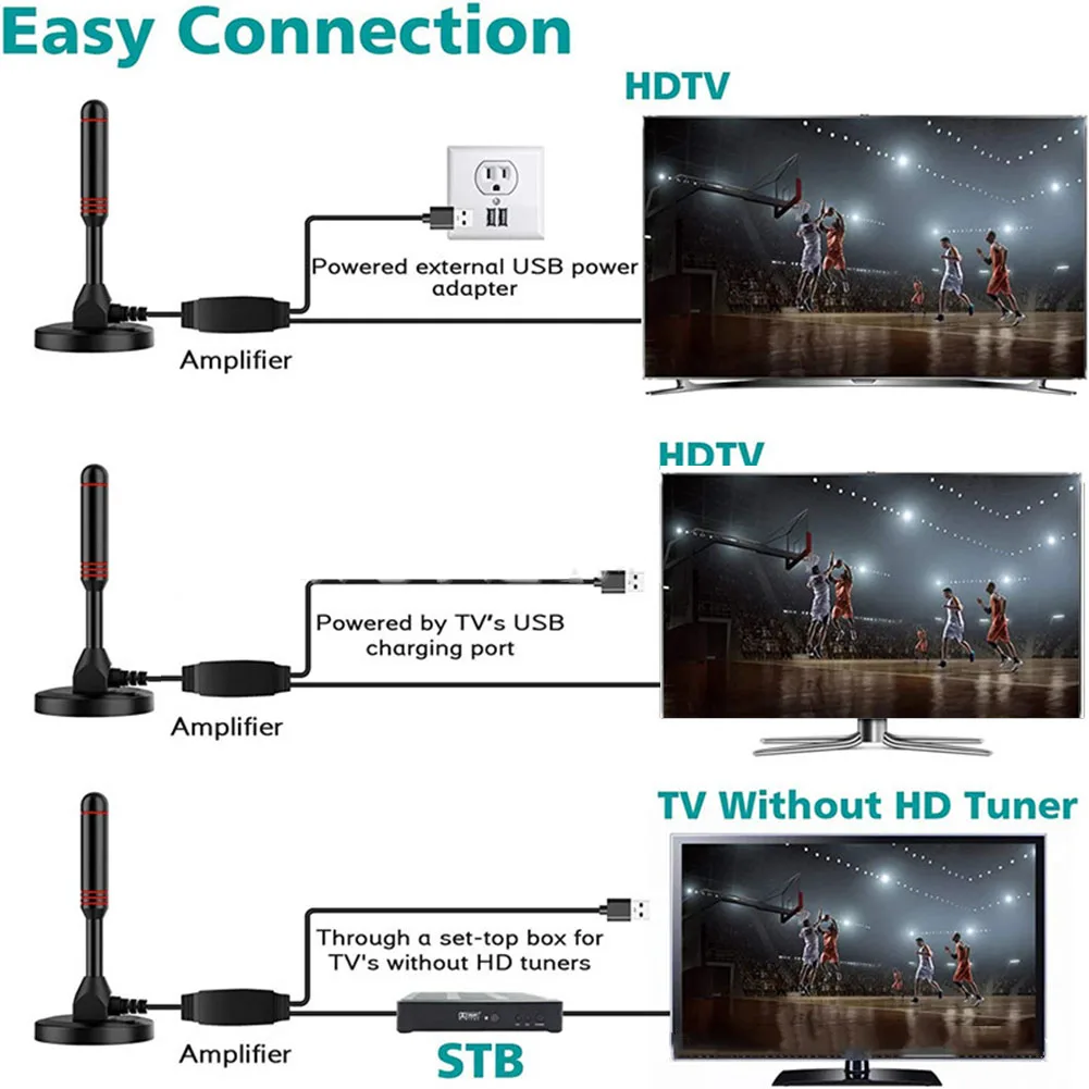 Antena de TV HD portátil de alto rendimiento para recepción Digital rápida y clara interior 30DBI DVB-T2 respuesta rápida 5x15x5CM