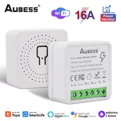 Aubess 16A Tuya Wifi Smart Switch 1gang Wireless 2-way Control Power Monitor Mini DIY Switch Smart Home Work With Alexa Google