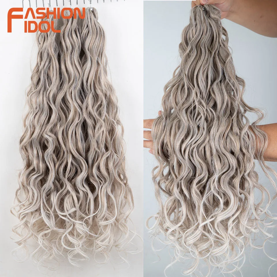 24 Inch Deep Wave Synthetic Braiding Hair, 3 Pcs, Water Wave, Ombre Grey Crochet Hair