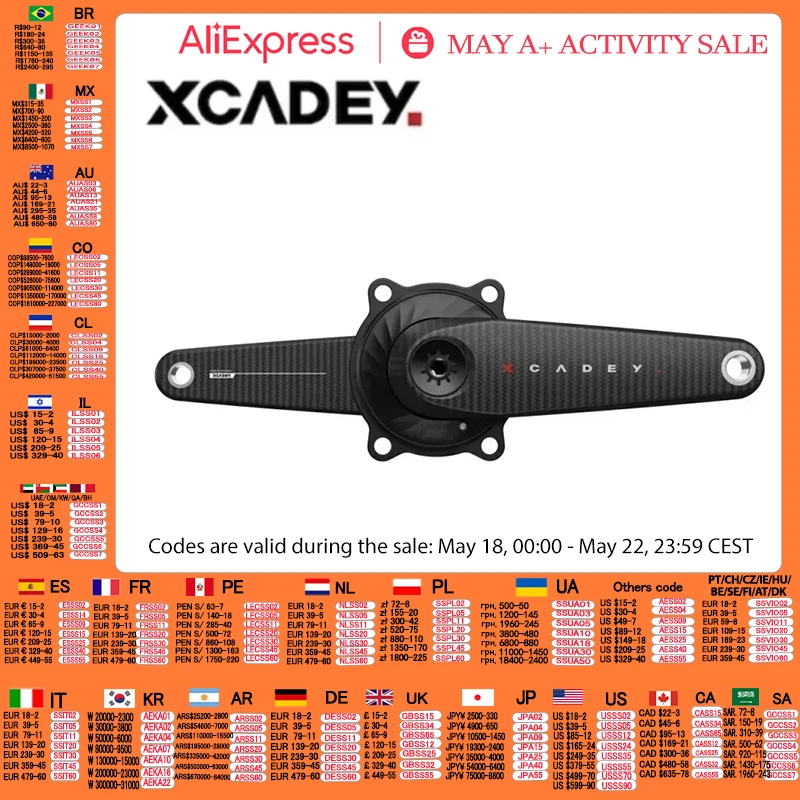 Brazo de Pedalier XCADEY VENTUS Ultraligero de Fibra de Carbono con Medidor de Potencia, 5 Pernos, 24mm, 165mm, 167.5mm, 170mm, 172.5mm, 175mm