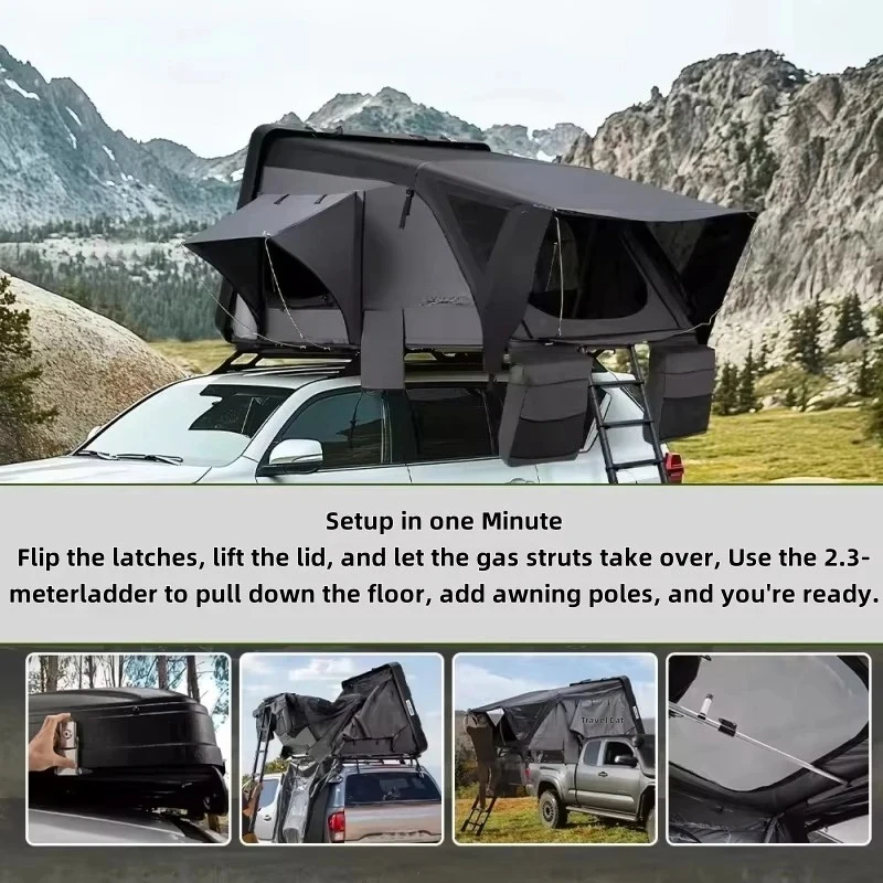 Hot Selling Four-season Double Layer Waterproof Clamshell ABS Hard Shell Rooftop Tent 3-4 Person 4x4 Quick Setup Side Open