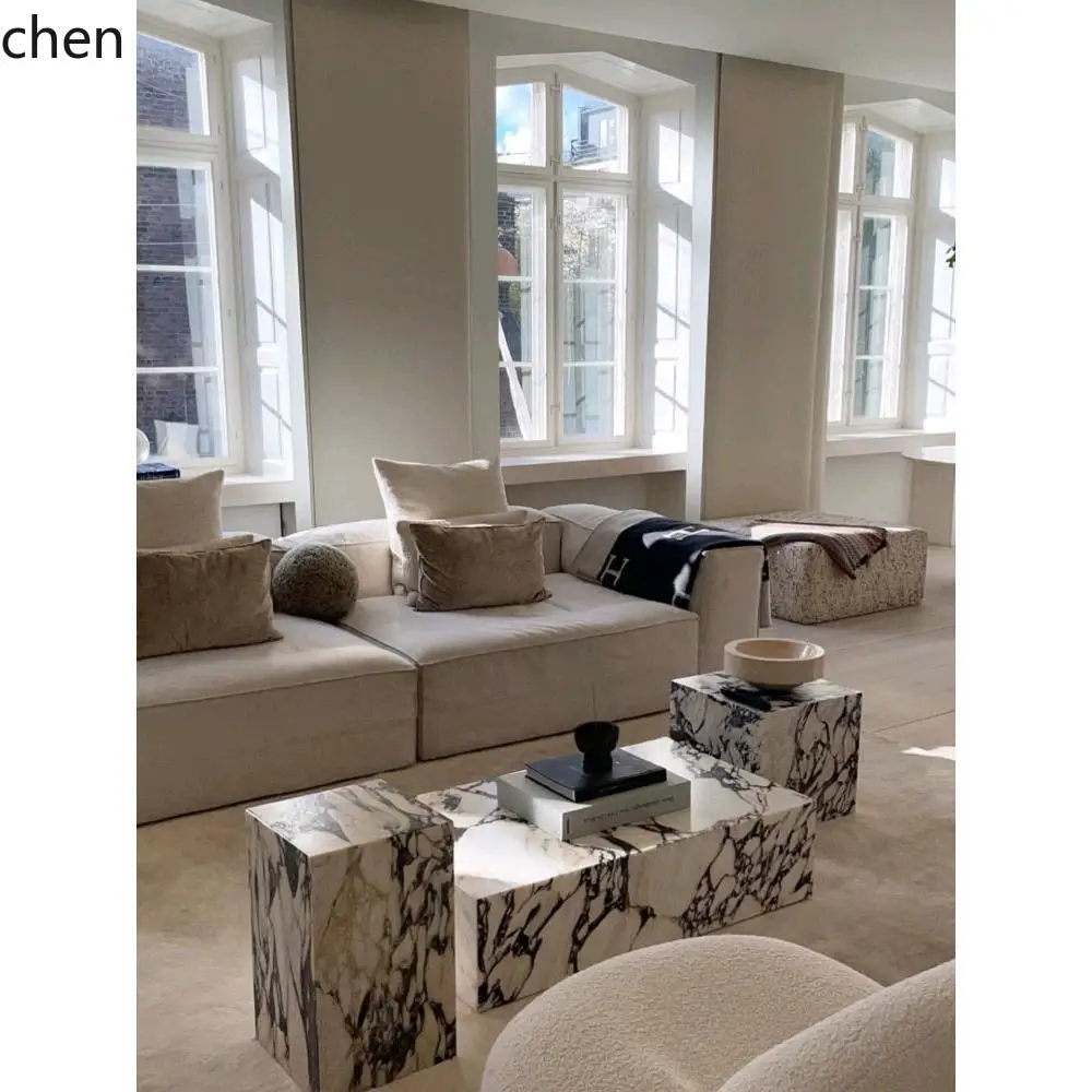 ZML Coffee Table Marble Pattern Rock Plate Living Room Modern Rectangular Side Corner Table Combination