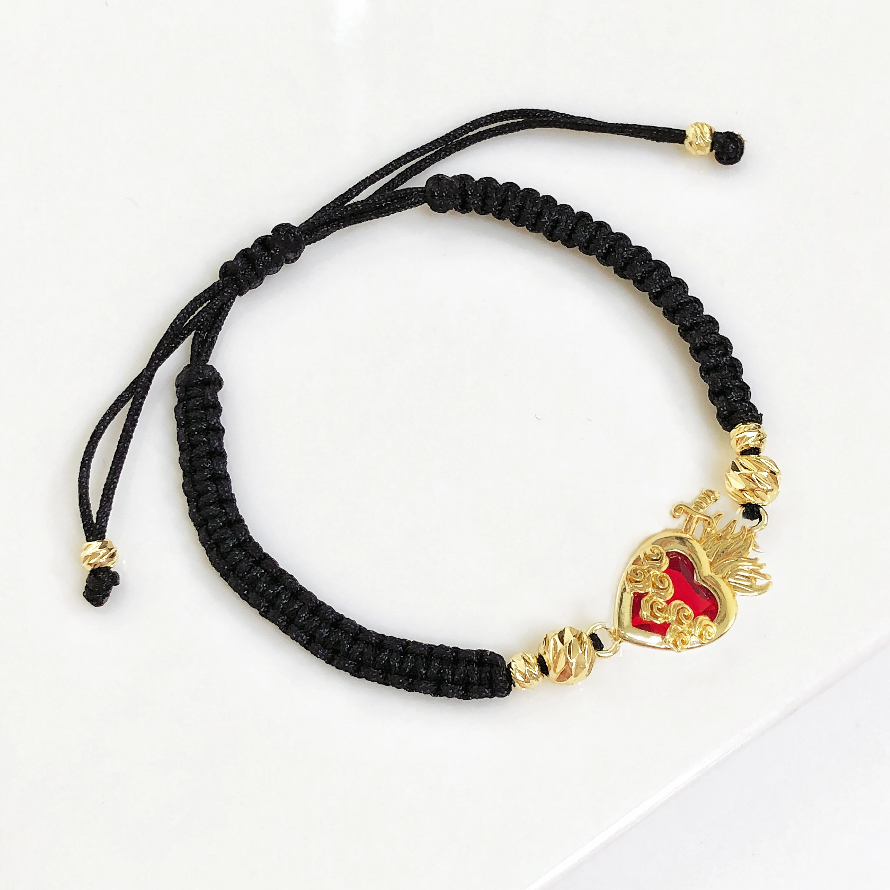 Braided Sacred Heart Shaped Crystal Cross Bracelet