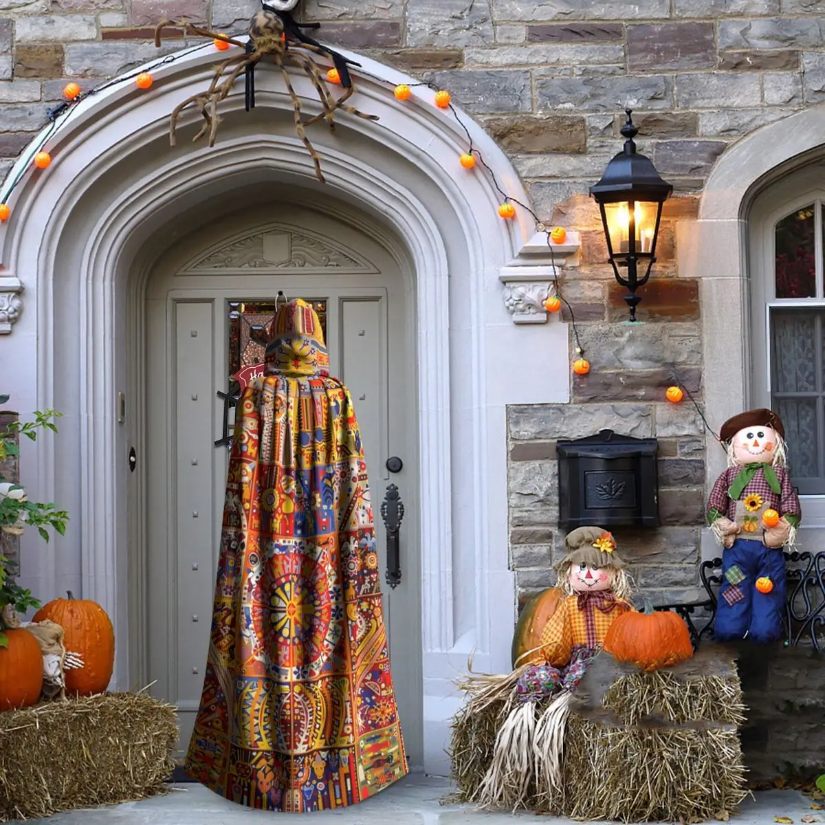 HUICHOL TILES Jubah Panjang Berkerudung Penyihir Kostum Abad Pertengahan Cosplay Cape Pesta Halloween Dewasa Unisex