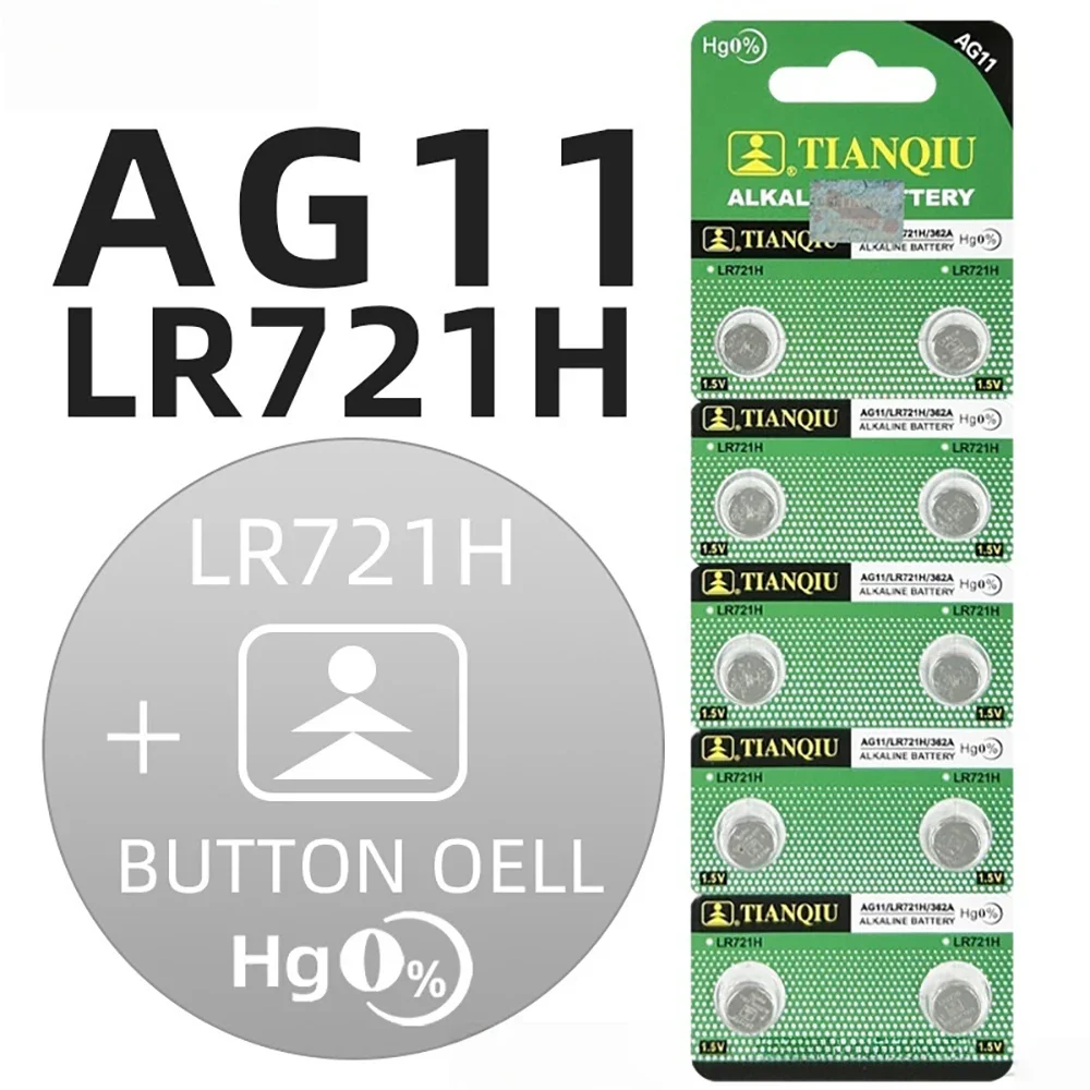 Button Cell Battery AG11 LR58 1.55V 10-50PCS, SG11 SR58 162 361 362 LR721 SR721 L721F SR720 For Watch Toys Coin Cell Battery