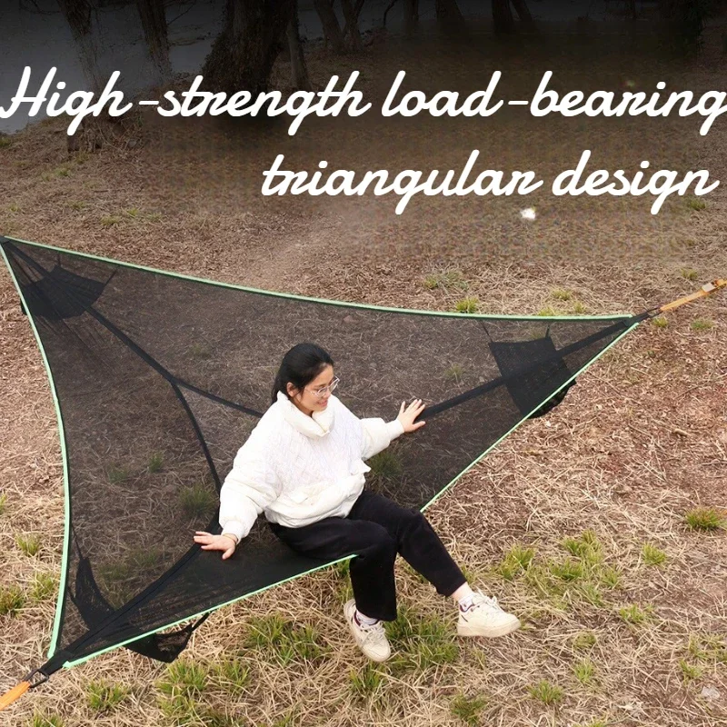 Portable Camping Hammock Triangular Strong Load Bearing Hammocks Multi Person Durable Sturdy Breathable Outdoor Furnitures