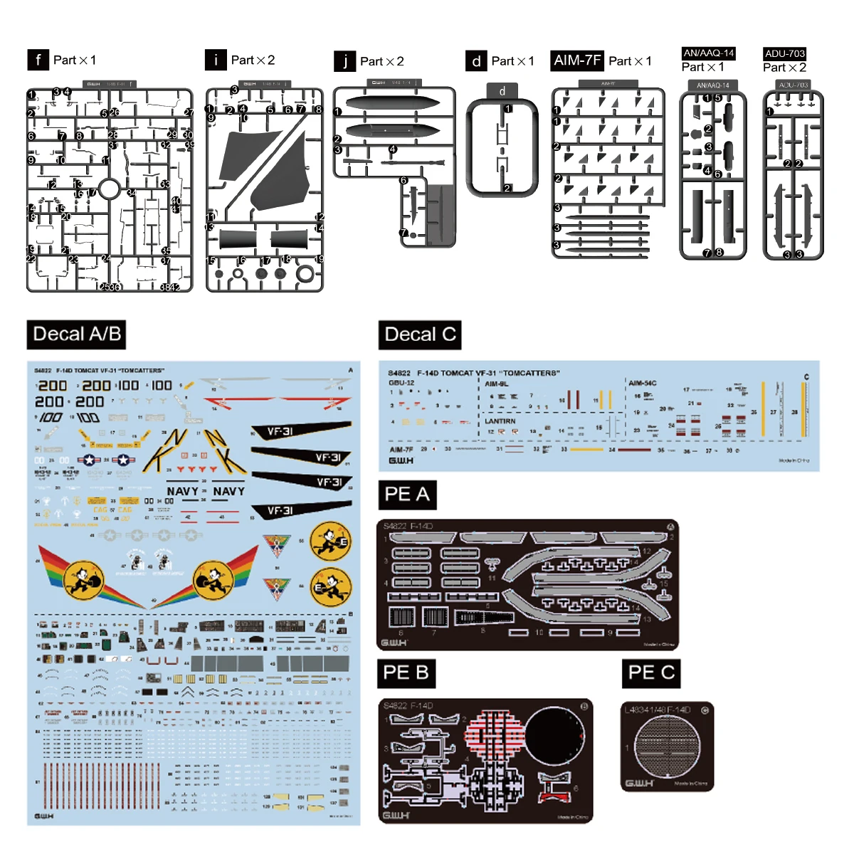 G.W.H S4822 1/48 مقياس F-14DVF-31 "Tomcat" سرب لوحة تذكارية إصدار محدود مع طباعة ثلاثية الأبعاد هواية الجدار العظيم #5