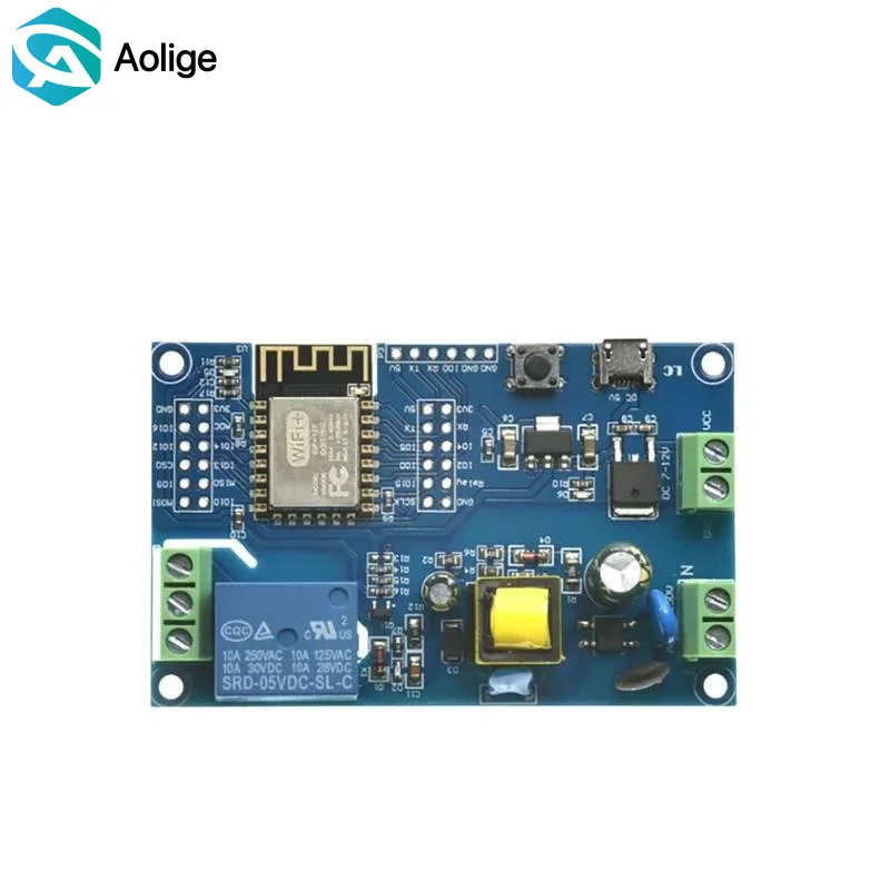 

AC/DC WiFi Relay Module, ESP8266 ESP-12F Single Channel With Power Supply For Smart Switch DIY IoT Automation