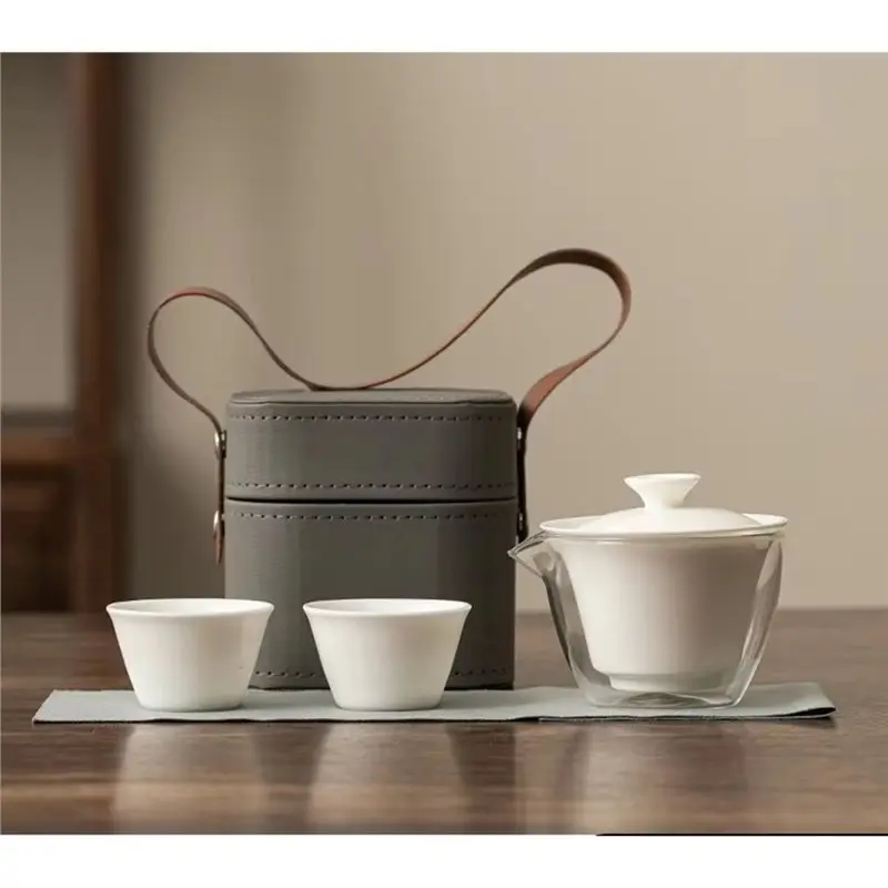 EYFL-Compact Portable Jade Tea Set Travel Tea Ware Complete Brewing Kit With Teapot Cups For Outdoor Camping Office Use Gift