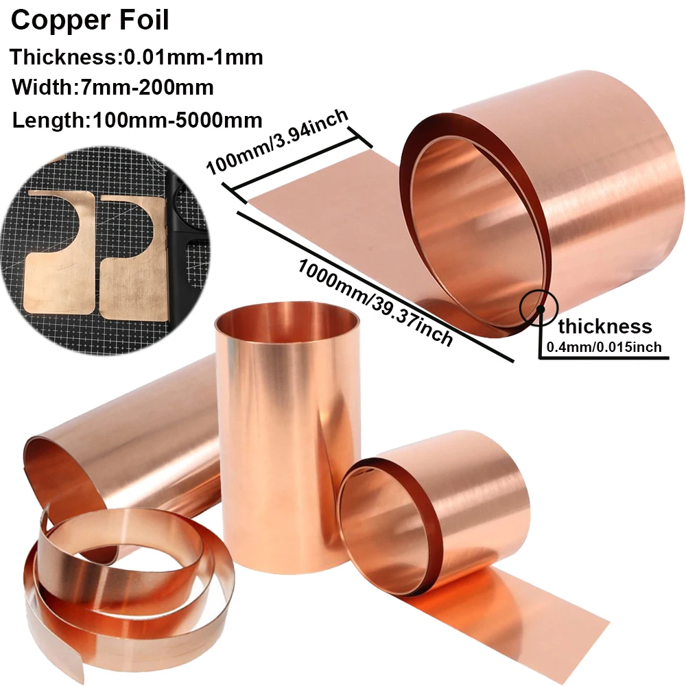 

1pcs 99.9% Pure Coppers Metal Sheet Foil Plate Coppers Tablets Material for Metal Thick 0.01-1mm Width 7-300mm Long 10-100cm