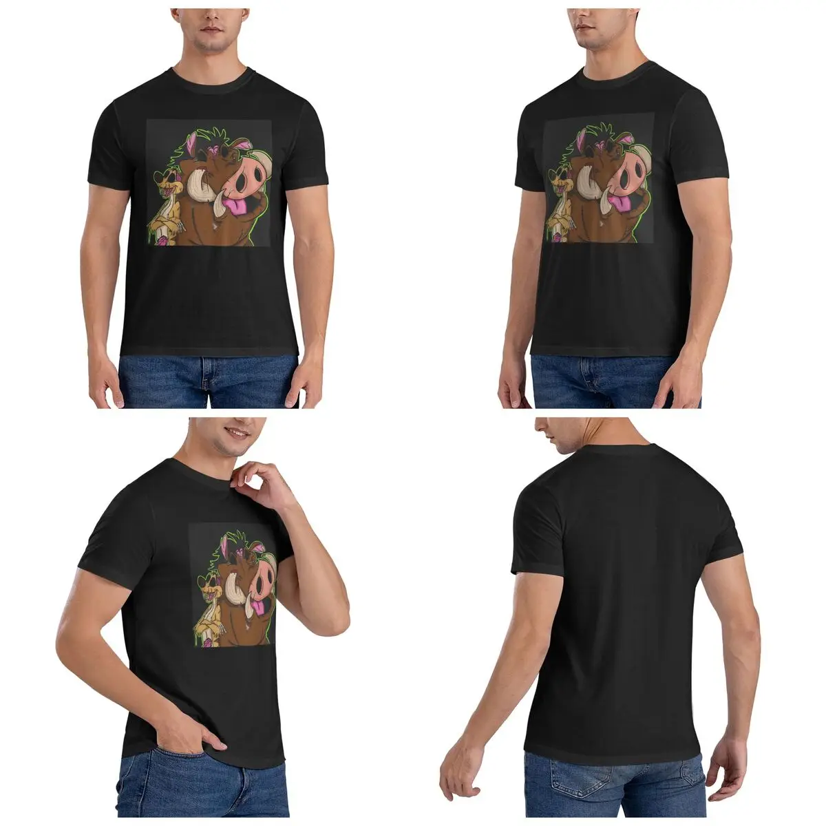 Timon And Pumbaa T-Shirt for Men Cotton Oversized T Shirts Men's Short Sleeve Crew Neck Summer Clothes Tops S-6XL