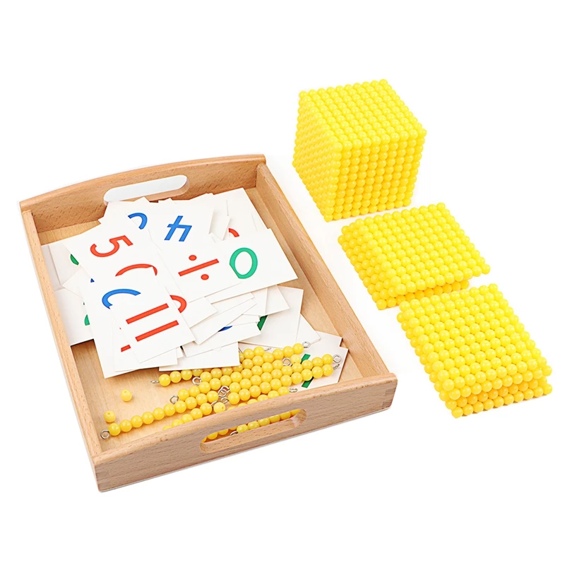 Juego de Banco Montessori, juego de cuentas amarillas, sistema Decimal, material de enseñanza de matemáticas, juguetes educativos para bebés en edad preescolar