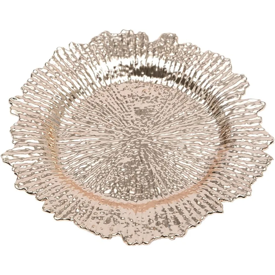

24 Pcs Charger Plates Bulk 13" Round Plastic Reef Dinner Plates Chargers Reusable Ruffled Rim Serving Plates for Wedding Party