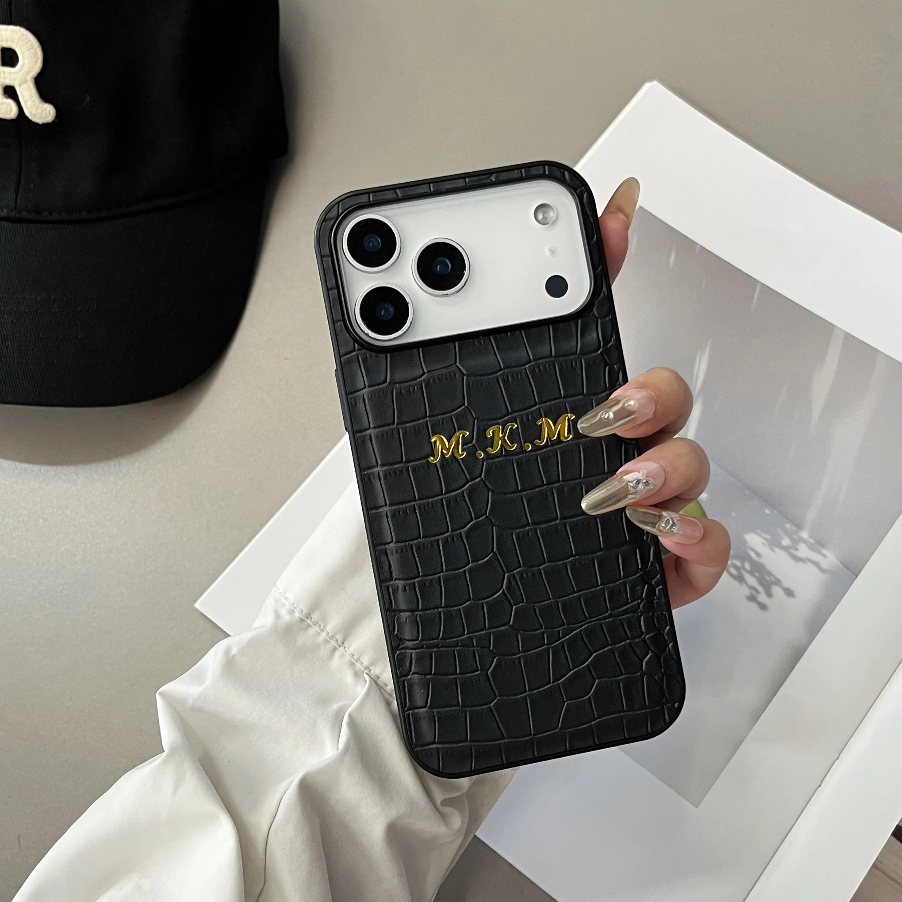 Luxury Custom Name Classic Crocodile Pattern Faux Leather Case for iPhone18 17 16 15 14 13 12 11 Pro Max 17Air Hot Foil Stamping