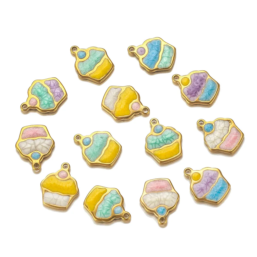 

20 шт., эмалированный торт из нержавеющей стали, маленький шарм, позолоченное ожерелье «сделай сам», браслет, серьги, ювелирные изделия, материал ручной работы, аксессуары