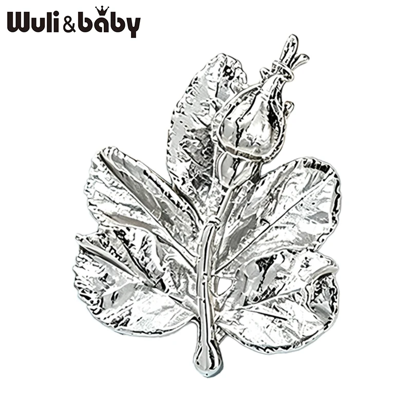 Wuli&baby Vintage Leaf Brooches For Women Unisex 2-color Alloy Rose-bud And Leaf Plants Party Casual Brooch Pin Gifts