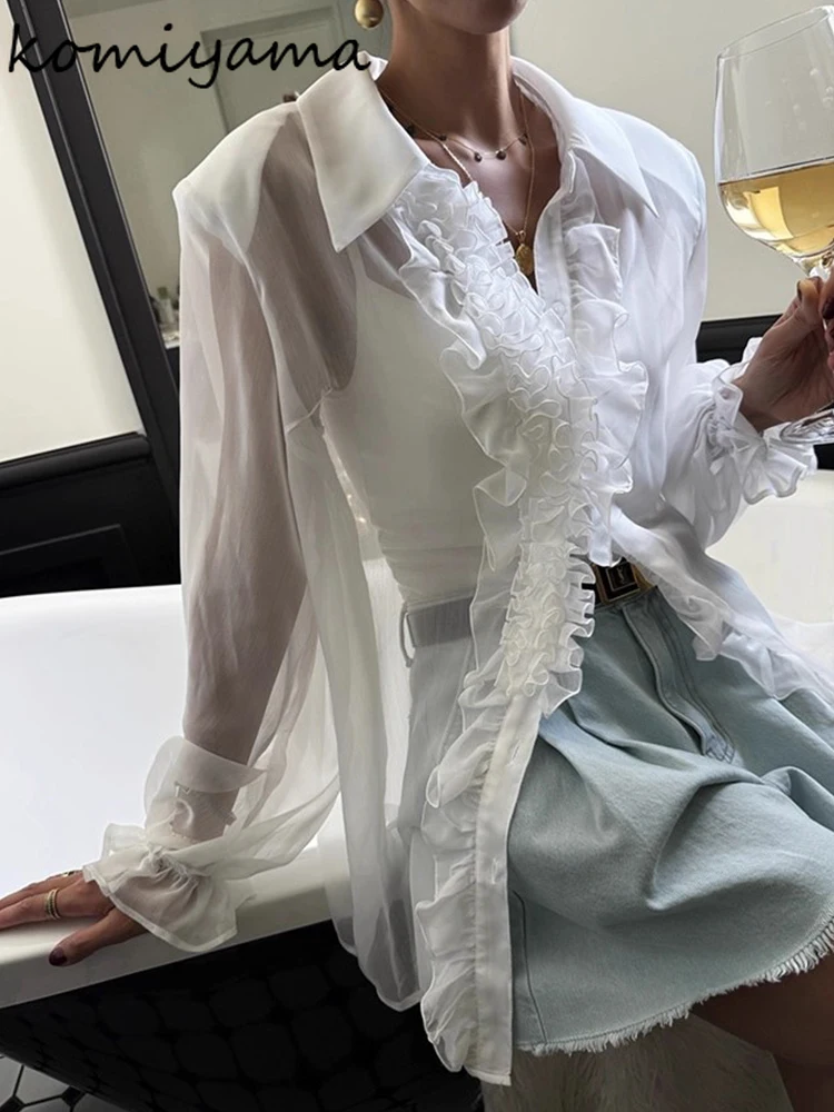 

3d Fungus 2025 Woman Shirts & Blouses Turn Down Collar Ropa De Mujer Long Sleeve Blusas Clothing Sun-protective Camisas