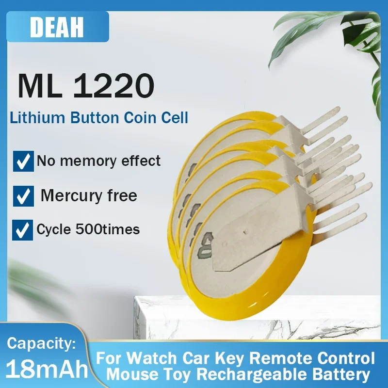 ML1220 1220 3V 18mAh Lithium Rechargeable Battery With Soldering Foot For Clock Watch Motherboard Replacement Button Coin Cells