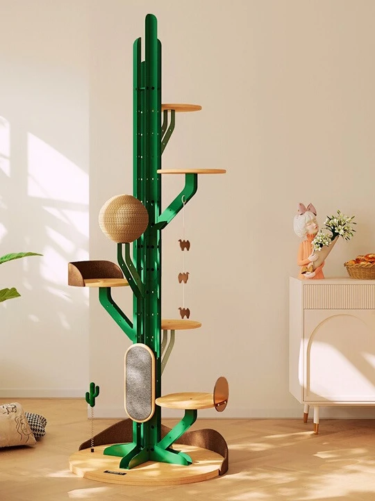 Luxury Super Luxury Cat Climbing Frame Large Solid Wood Cactus Rattan Does Not Occupy Christmas