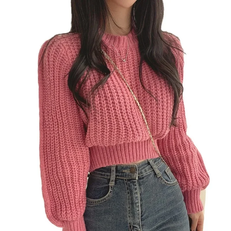 

French Minimalist Knitted Top Women Autumn Winter New Item Niche College Style Sweet Temperament Loose Outer O-neck Sweater Top