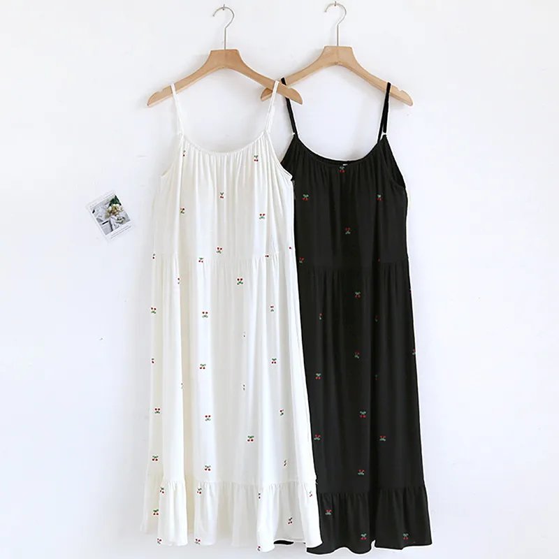 Sexy Nightwear Women Nightgowns Chest Pad Modal Comfortable Sleep Shirt Sleeveless Sling Nightdress Ladies Bra-pad Night Dress