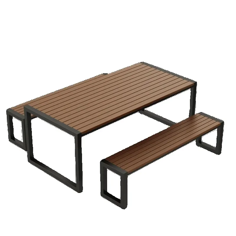 Outdoor courtyard balcony tables and chairs Open-air outdoor sunscreen waterproof tea dining table Plastic wood table and chair